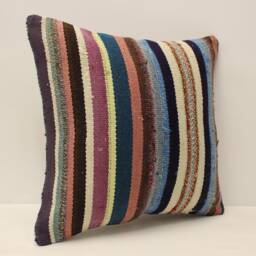 Vintage Turkish Kilim Pillow Cover, 16x16 Wool Throw - thumbnail 2