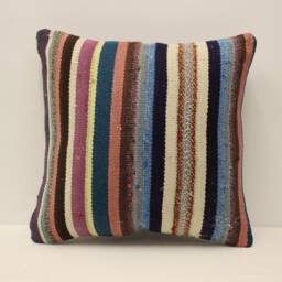 Vintage Turkish Kilim Pillow Cover, 16x16 Wool Throw - thumbnail 1