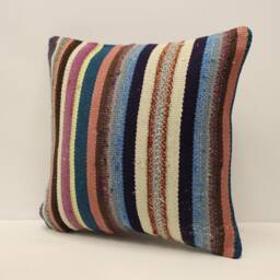 Vintage Turkish Kilim Pillow Cover, 16x16 Wool Throw - thumbnail 3
