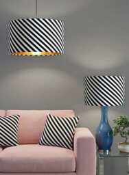 Handmade By Order Black White Diagonal Strips Lining Print On Velvet Drum Lamp Shade Pendant Light All Shapes & Sizes Available - thumbnail 1