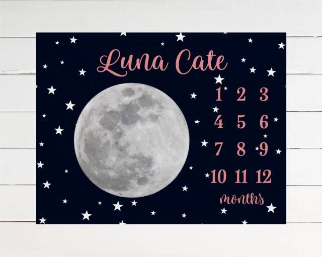 Moon & Stars Milestone Blanket, Luna Month Growth Tracker Baby Shower Gift, Floral Baby, Newborn Watercolor - image 1