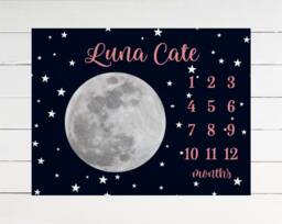 Moon & Stars Milestone Blanket, Luna Month Growth Tracker Baby Shower Gift, Floral Baby, Newborn Watercolor - thumbnail 1