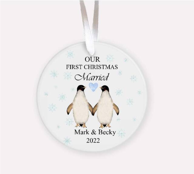 Personalized First Christmas Married Ornament Penguin Keepsake - image 1