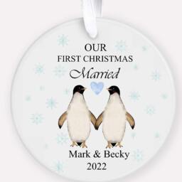 Personalized First Christmas Married Ornament Penguin Keepsake - thumbnail 2