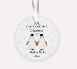 Personalized First Christmas Married Ornament Penguin Keepsake - thumbnail 1