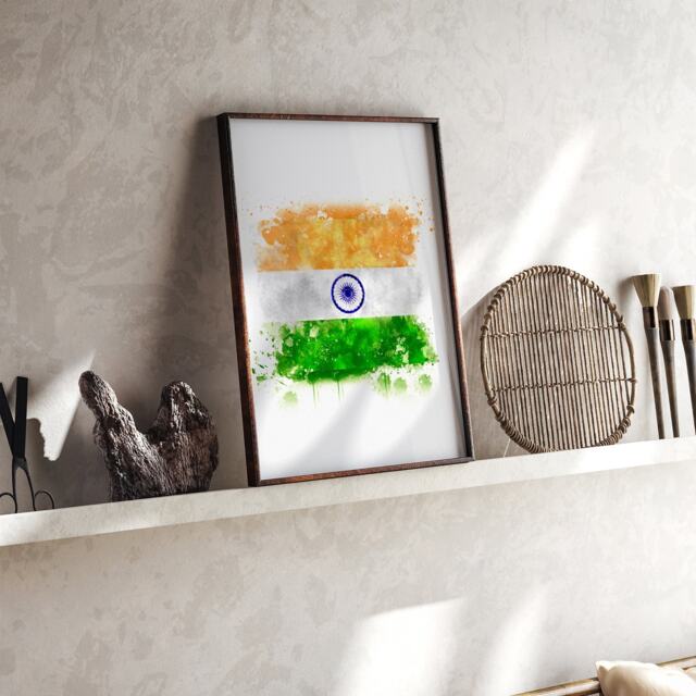 India Watercolor Flag Wall Art Print - Travel Poster