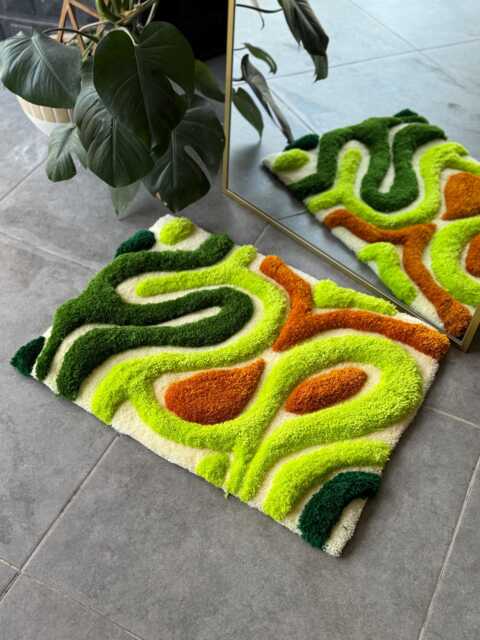 Modern 3D Green Textured Handmade Tufted Rug - Sculptural Contemporary Floor Art Minimalist Fiber Decor - image 1