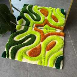 Modern 3D Green Textured Handmade Tufted Rug - Sculptural Contemporary Floor Art Minimalist Fiber Decor - thumbnail 3