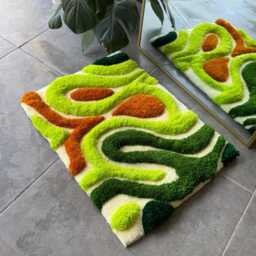Modern 3D Green Textured Handmade Tufted Rug - Sculptural Contemporary Floor Art Minimalist Fiber Decor - thumbnail 4