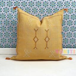 Yakiti-Yellow Square Moroccan Pillows 20x20, Aka Cactus Silk Pillow, Decorative Pillows, Sabra Pillows, Decor Designer Cactus Silk - thumbnail 3