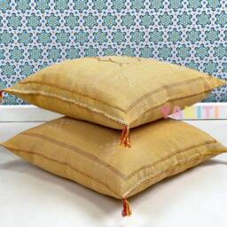 Yakiti-Yellow Square Moroccan Pillows 20x20, Aka Cactus Silk Pillow, Decorative Pillows, Sabra Pillows, Decor Designer Cactus Silk - thumbnail 4
