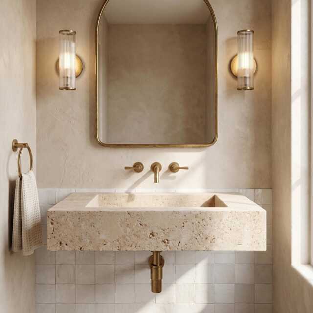 Rectangular Floating Travertine Sink - Natural Stone Vessel Bathroom Vanity Home Decor - image 1