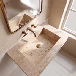 Rectangular Floating Travertine Sink - Natural Stone Vessel Bathroom Vanity Home Decor - thumbnail 2