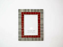 Mosaic Photo Frame - Handcut Gray Ceramic & Red Glass Tiles