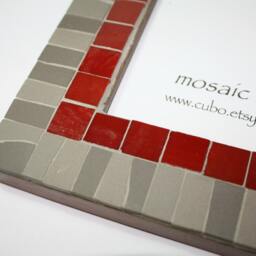 Mosaic Photo Frame - Handcut Gray Ceramic & Red Glass Tiles - thumbnail 2