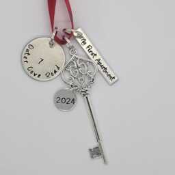 My First Apartment 2026 Personalized Hand Stamped Christmas Ornament With Address & Skeleton Key Charm - thumbnail 4