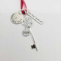 My First Apartment 2026 Personalized Hand Stamped Christmas Ornament With Address & Skeleton Key Charm - thumbnail 2