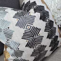 Decorative Cushion Cover With Embroidered Geometric Design - Harlequin Kalimba Lumbar Pillow Case - thumbnail 4