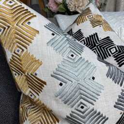 Decorative Cushion Cover With Embroidered Geometric Design - Harlequin Kalimba Lumbar Pillow Case - thumbnail 2
