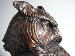 "Hand-Cast Bronze Great-Horned Owl Bust Sculpture, " - thumbnail 1