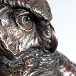 "Hand-Cast Bronze Great-Horned Owl Bust Sculpture, " - thumbnail 3
