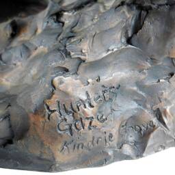 "Hand-Cast Bronze Great-Horned Owl Bust Sculpture, " - thumbnail 4