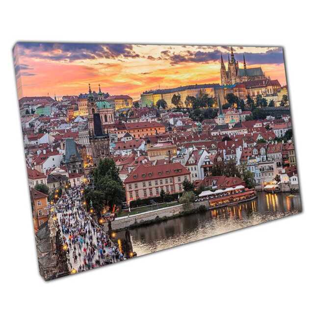 Prague Castle Canvas Wall Art Print Charles Bridge Vltava River Decor For Home Office - image 1