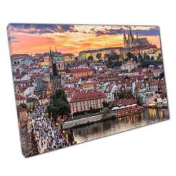 Prague Castle Canvas Wall Art Print Charles Bridge Vltava River Decor For Home Office - thumbnail 1