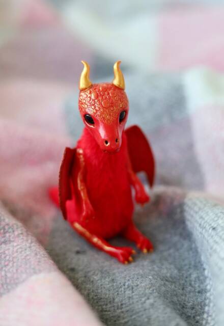 Feilong - Red Dragon, Baby Dragon Figurine, Plush Toy, Stuffed Fantasy Animal, Polymer Clay Dragons, Art Doll - image 1