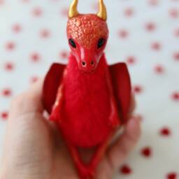 Feilong - Red Dragon, Baby Dragon Figurine, Plush Toy, Stuffed Fantasy Animal, Polymer Clay Dragons, Art Doll - thumbnail 3
