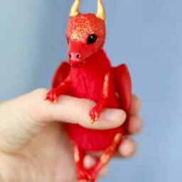 Feilong - Red Dragon, Baby Dragon Figurine, Plush Toy, Stuffed Fantasy Animal, Polymer Clay Dragons, Art Doll - thumbnail 2