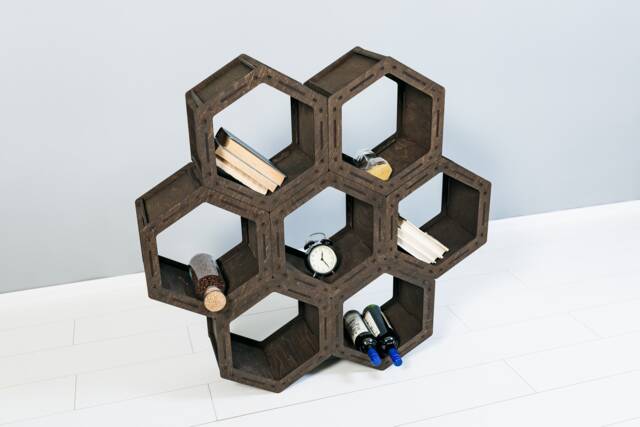 Bookcase Cabinet Bookself Shelving Unit Housewarming Gift Plant Stand Hexagon Shelf Wooden Storage - image 1