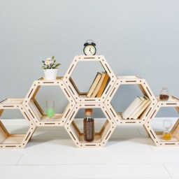 Bookcase Cabinet Bookself Shelving Unit Housewarming Gift Plant Stand Hexagon Shelf Wooden Storage - thumbnail 2