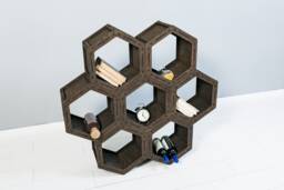 Bookcase Cabinet Bookself Shelving Unit Housewarming Gift Plant Stand Hexagon Shelf Wooden Storage - thumbnail 1