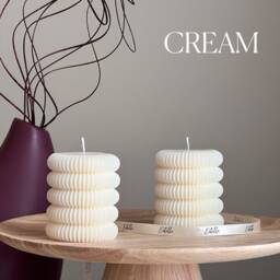 Hand Poured Soy Wax Ribbed Pillar Candle - Unscented Decorative - thumbnail 3