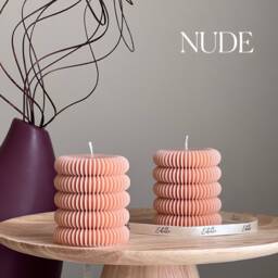 Hand Poured Soy Wax Ribbed Pillar Candle - Unscented Decorative - thumbnail 2