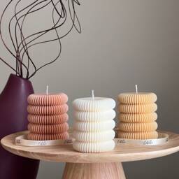 Hand Poured Soy Wax Ribbed Pillar Candle - Unscented Decorative