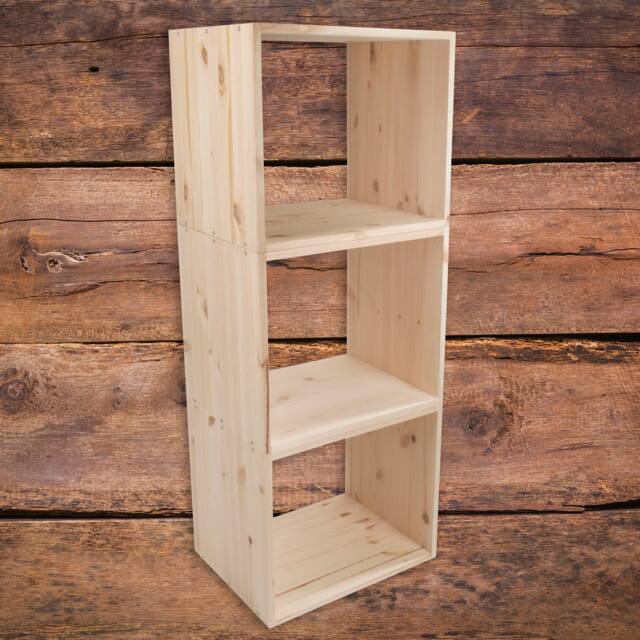 3 Tier Wooden Bookcase Shelving Display Storage Unit - Freestanding Cube Cabinet Shelf Rack Floor Standing Craft Pine Natural Solid Wood - image 1