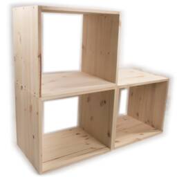 3 Tier Wooden Bookcase Shelving Display Storage Unit - Freestanding Cube Cabinet Shelf Rack Floor Standing Craft Pine Natural Solid Wood - thumbnail 2