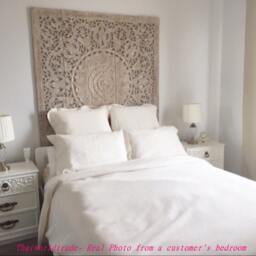 Thai Queen Bed Mandala Bohemian Headboard 5Ft Sculpture Lotus Flower Wooden Hand Craved Carving Teak Wood Art Panel Wash Wall Decor Thailand - thumbnail 3