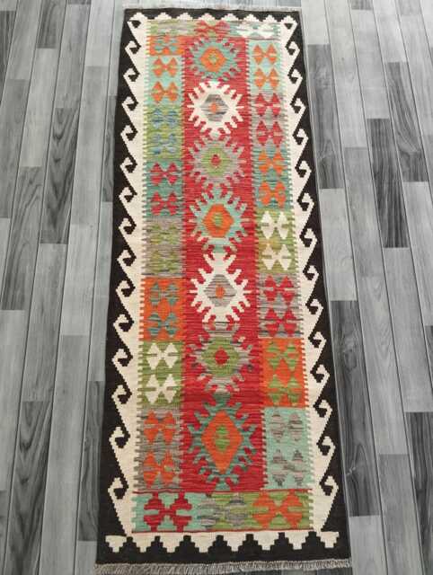 Kilim Runner Multicolour, Handmade Artisan Afghan Turkish Persian Qashqai Navajo Bohemian Natural Wool Flatweave Rug 200x71 cm - image 1