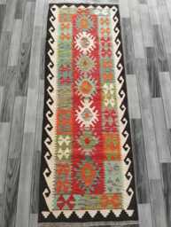 Kilim Runner Multicolour, Handmade Artisan Afghan Turkish Persian Qashqai Navajo Bohemian Natural Wool Flatweave Rug 200x71 cm - thumbnail 1