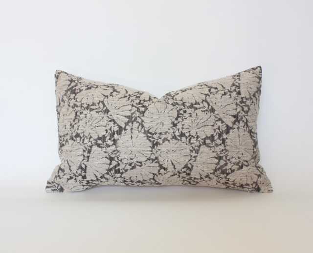 Dark Gray Lumbar Pillow, Cushion Cover For Sofa, Charcoal Throw Designer Floral Pillow Case Couch -- Charlotte - image 1