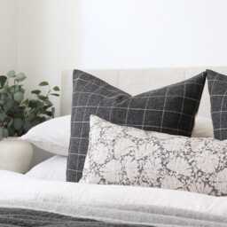 Dark Gray Lumbar Pillow, Cushion Cover For Sofa, Charcoal Throw Designer Floral Pillow Case Couch -- Charlotte - thumbnail 2