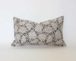 Dark Gray Lumbar Pillow, Cushion Cover For Sofa, Charcoal Throw Designer Floral Pillow Case Couch -- Charlotte - thumbnail 1