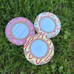 Handmade Punch Needle Donut Mirror - Tufted Round Wall Colorful Boho Decor Fun Aesthetic Home Accent Gift Idea - thumbnail 1