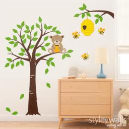Tree Wall Decal Honey Bear & Bees Nursery Kids Bee Hive Decor Sticker - thumbnail 2