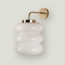 White Glass Wall Lamp With Brass in Art Deco Style, Milk Sconce Lighting, Opal Fixture - thumbnail 1