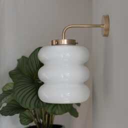 White Glass Wall Lamp With Brass in Art Deco Style, Milk Sconce Lighting, Opal Fixture - thumbnail 3