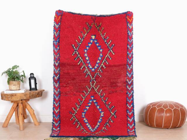 Red Boujaad Rug, Moroccan Rug 3x5 Ft, Authentic Handmade Berber Carpet, Genuine Wool Rug, Area Tapis Berbere, Teppich - image 1